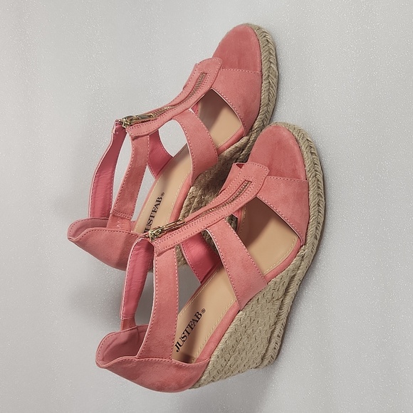 Coral Wedge Sandals Just Fab "Karsey" New In Box size 8 Rope Heel - Picture 4 of 15